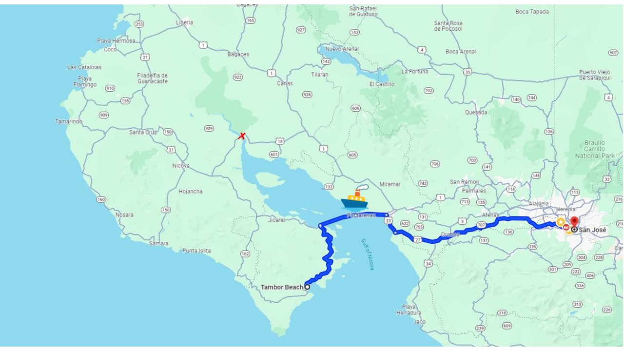 Mapa de la situación en el Golfo de Nicoya